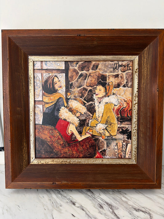 "Women & Wine" Kathy Womack Lim. Ed. 32/450 Wood Frame 22"sq