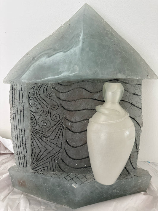 Quartz 3 Dimension Signed Greek House w/ Vase 14.5w x 20h- Hardware in Bag-