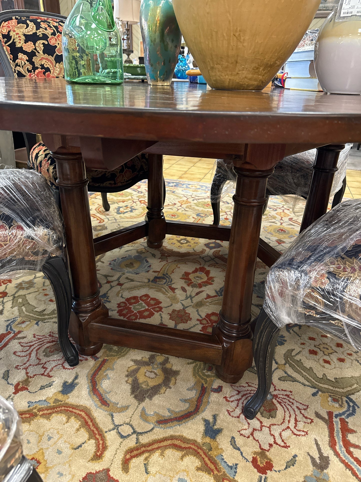 62" Bernhardt Round Wood Dining Table with Hexagon Wood Base
