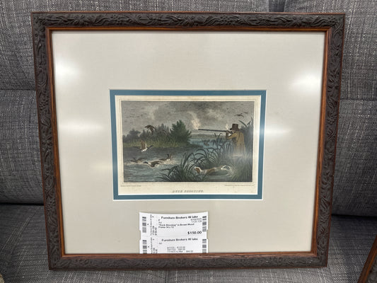 "Duck Shooting" in Brown Wood  Frame 14 x 12
