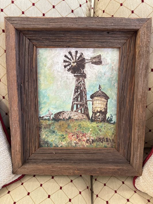 Original Impressionist Oil Painting of Windmill (12" x 14")