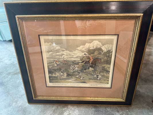 "Bachelors Hall" Equestrian Art in Wood/Gold Frame 27 x 24