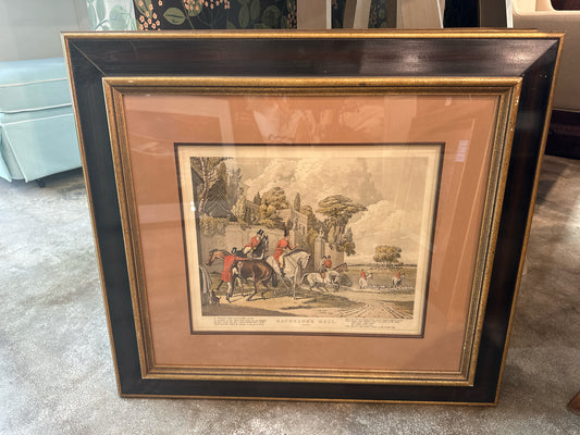 "Bachelors Hall" Equestrian Art in Wood/Gold Frame 27 x 24