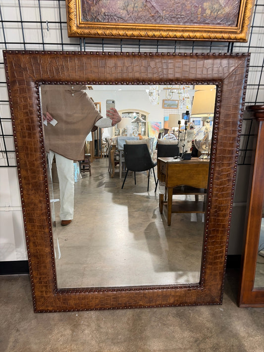 Brown Leather Crocodile w/Nailhead Beveled Mirror (49"x39")
