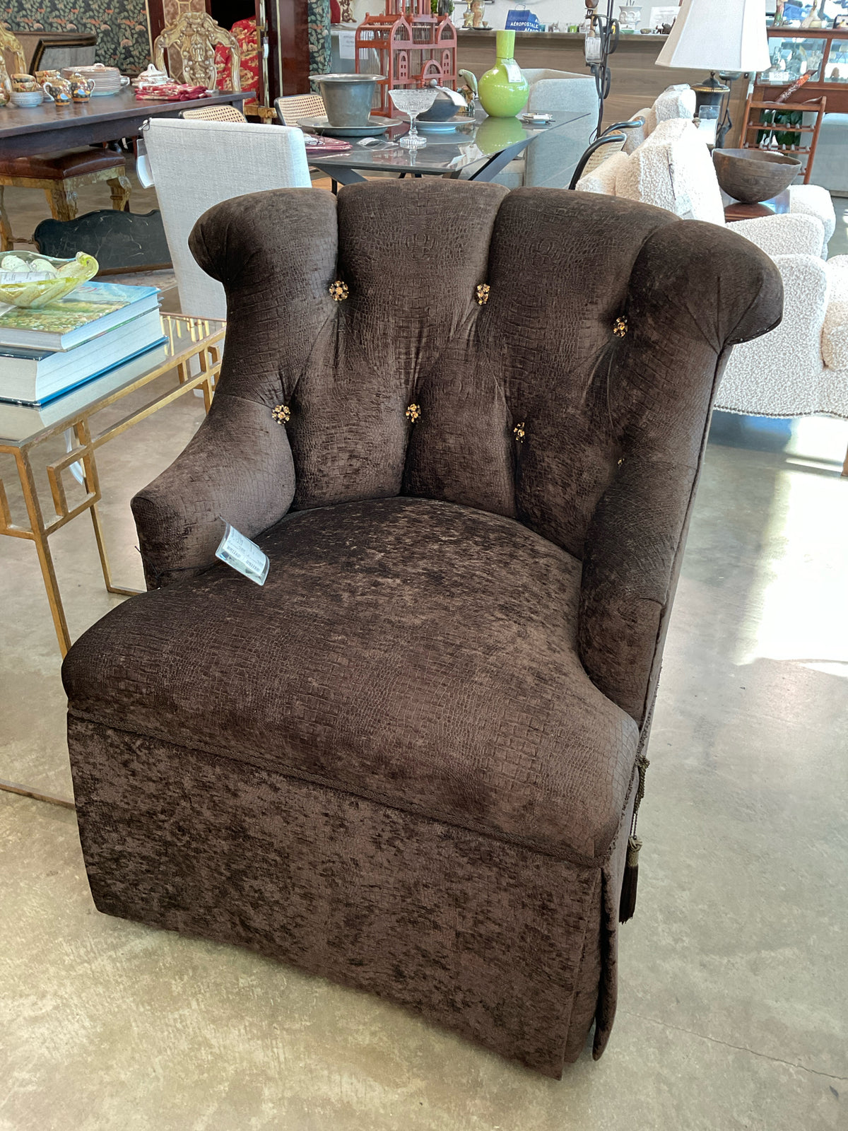 Marge Carson, Boudoir Chair Chocolate Brown - Custom Uph (Orig Retail $3999)