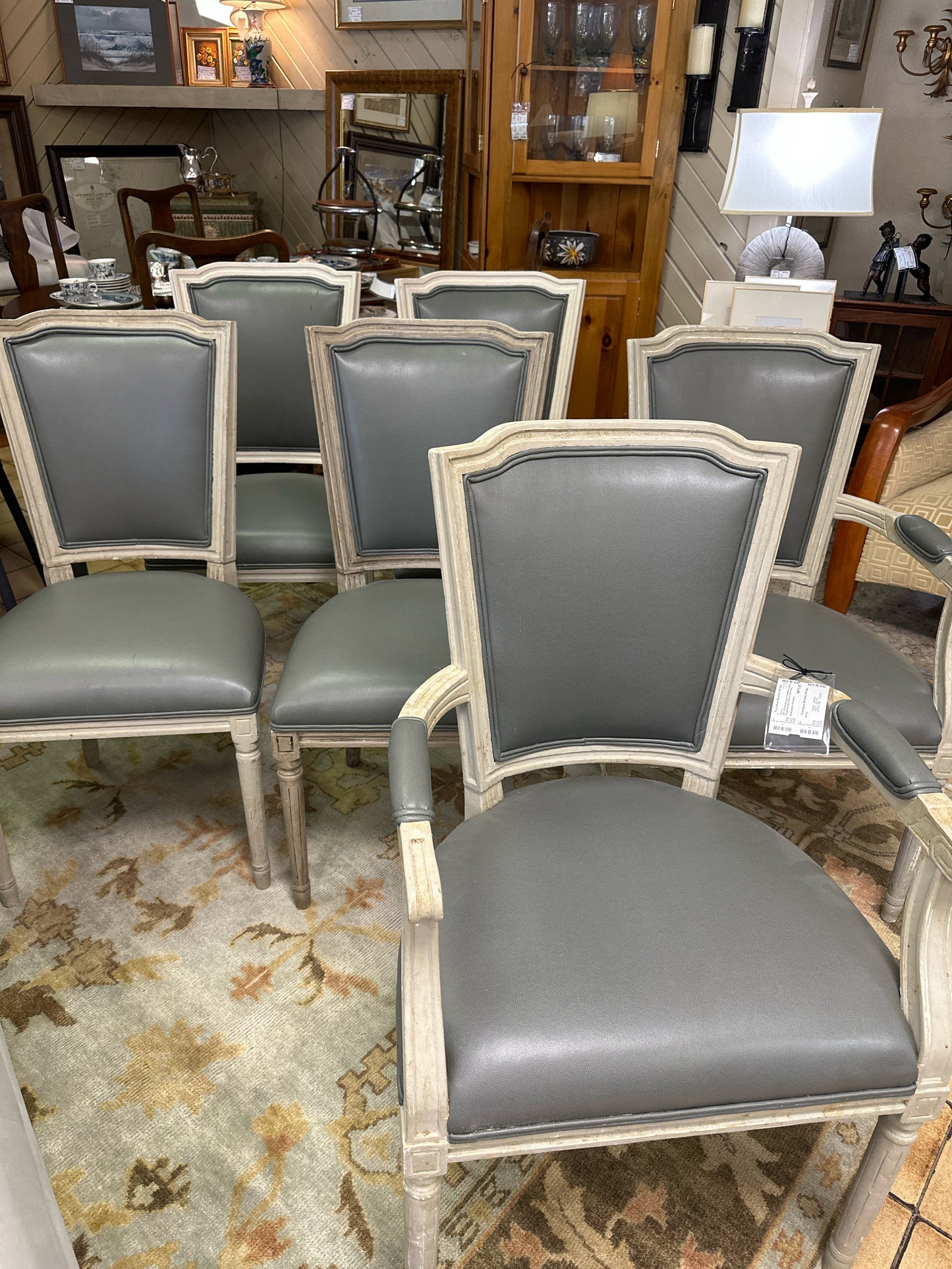 SET of 6 Restoration Hardware Leather Taupe Dining Chairs (2 with arms)