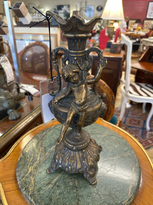 Brass Urn w/ Cherub (Lamp or Candle Holder)