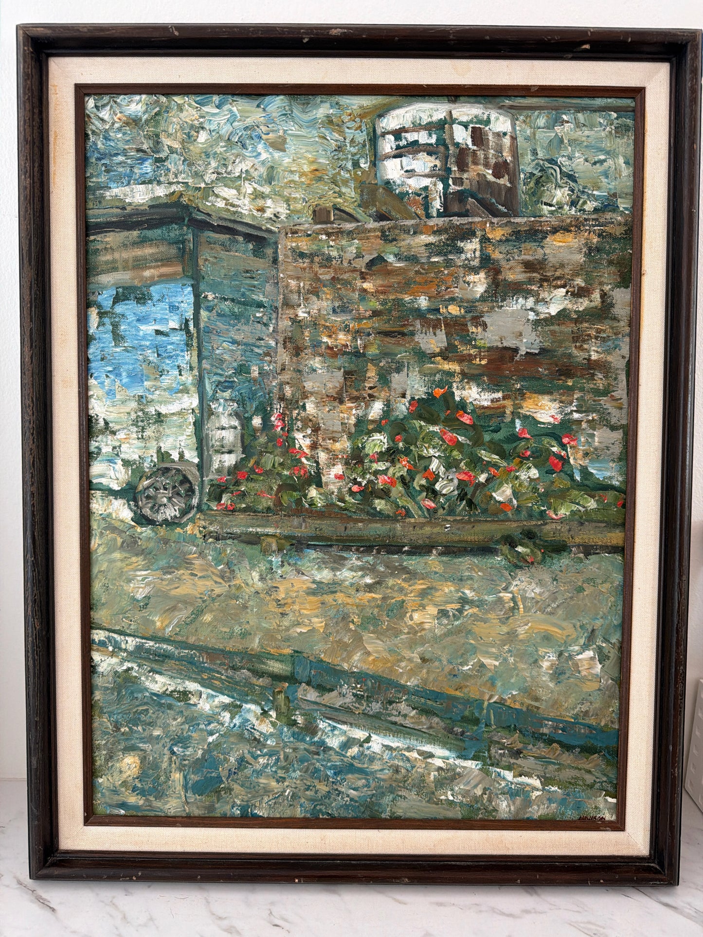 Signed Original MCM Oil Painting in Wood Frame