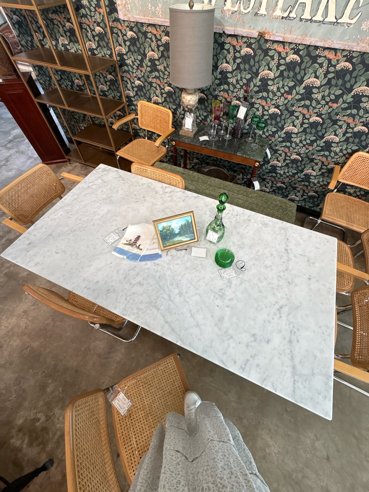 William Sonoma Parisian 72" White Marble Dining Table on Chrome Base