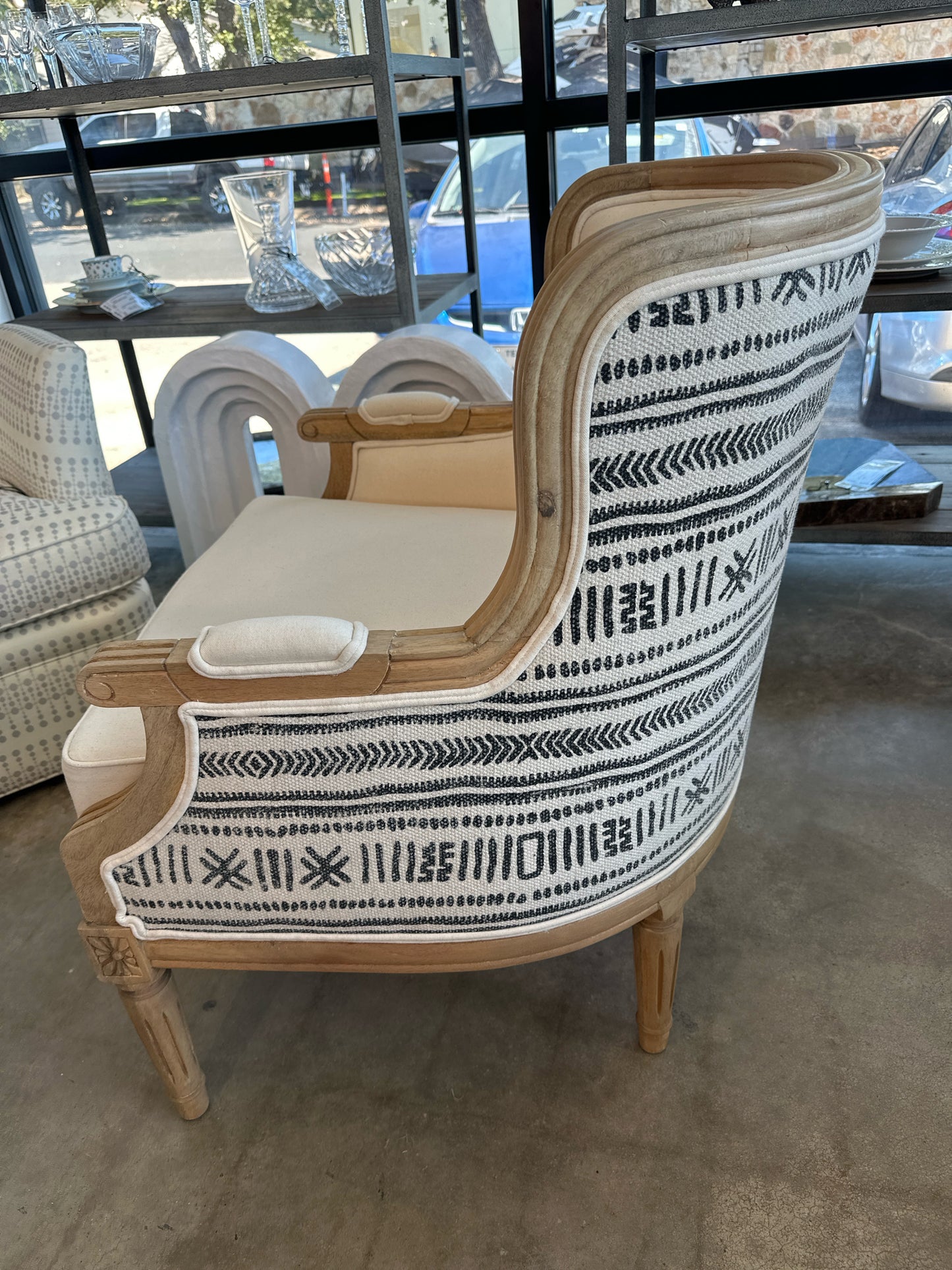 French Look Arm Chair w/ Black/White Upholstered Back