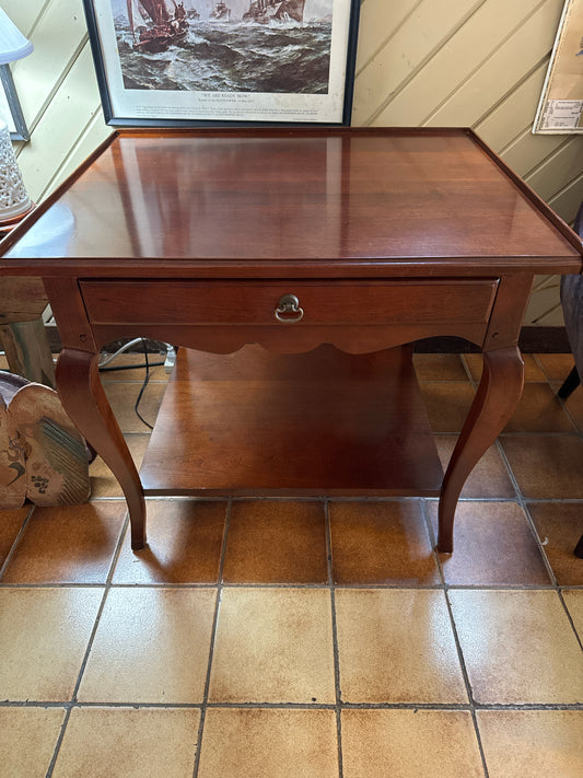 Mahogany Wood Side Table with One Drawer and Lower Shelf