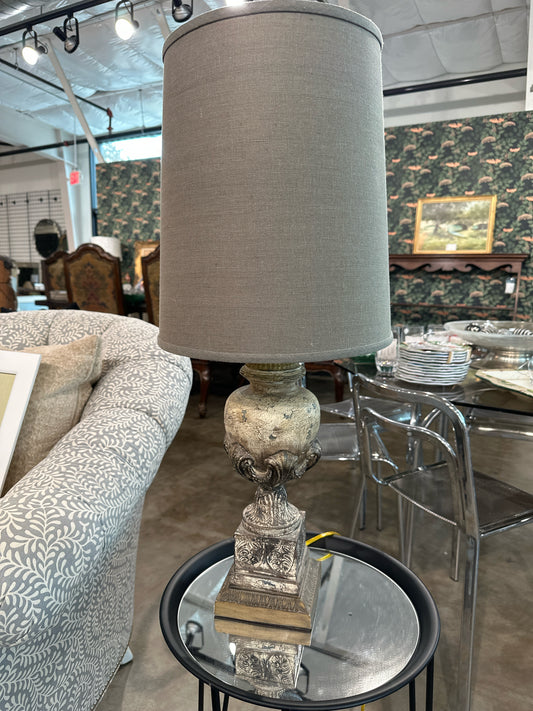Aged Column Lamp w/ Grey Shade
