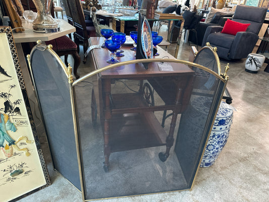 Brass Fireplace Screen Rounded Top Black Mesh Face (102"W x 35" H)