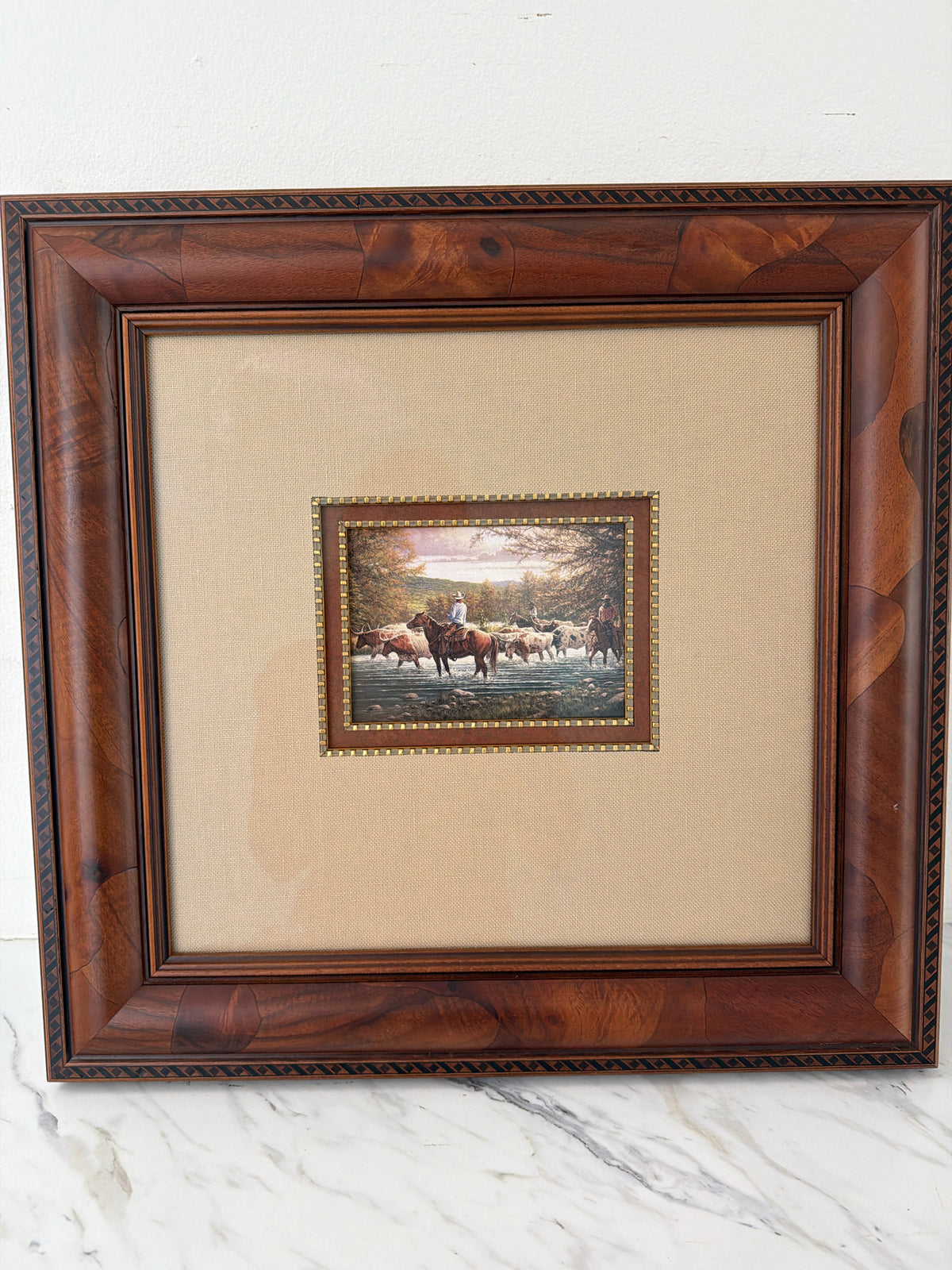 Cowboys & Longhorns in Wood Frame 19 x 18