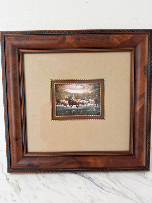Cowboys & Longhorns in Wood Frame 19 x 18