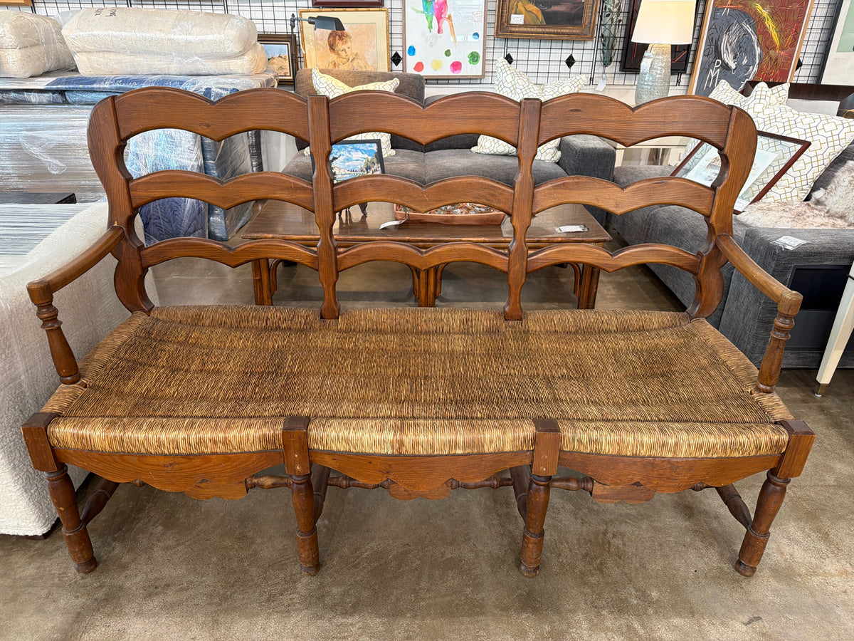 Vintage Ladderback Bench w/ Rush Seat