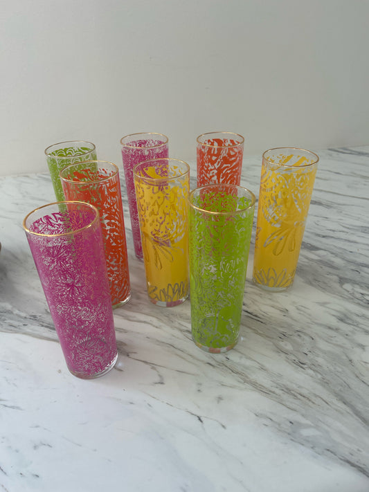 SET Of 8  Lily Pulitzer Pink/Green/Orange Glasses