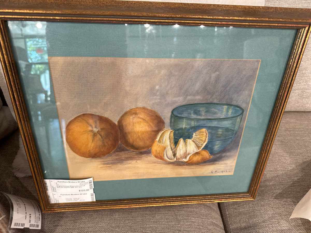 Original Antique Watercolor of Fruit Still Life (signed 1906, 16 x 14")