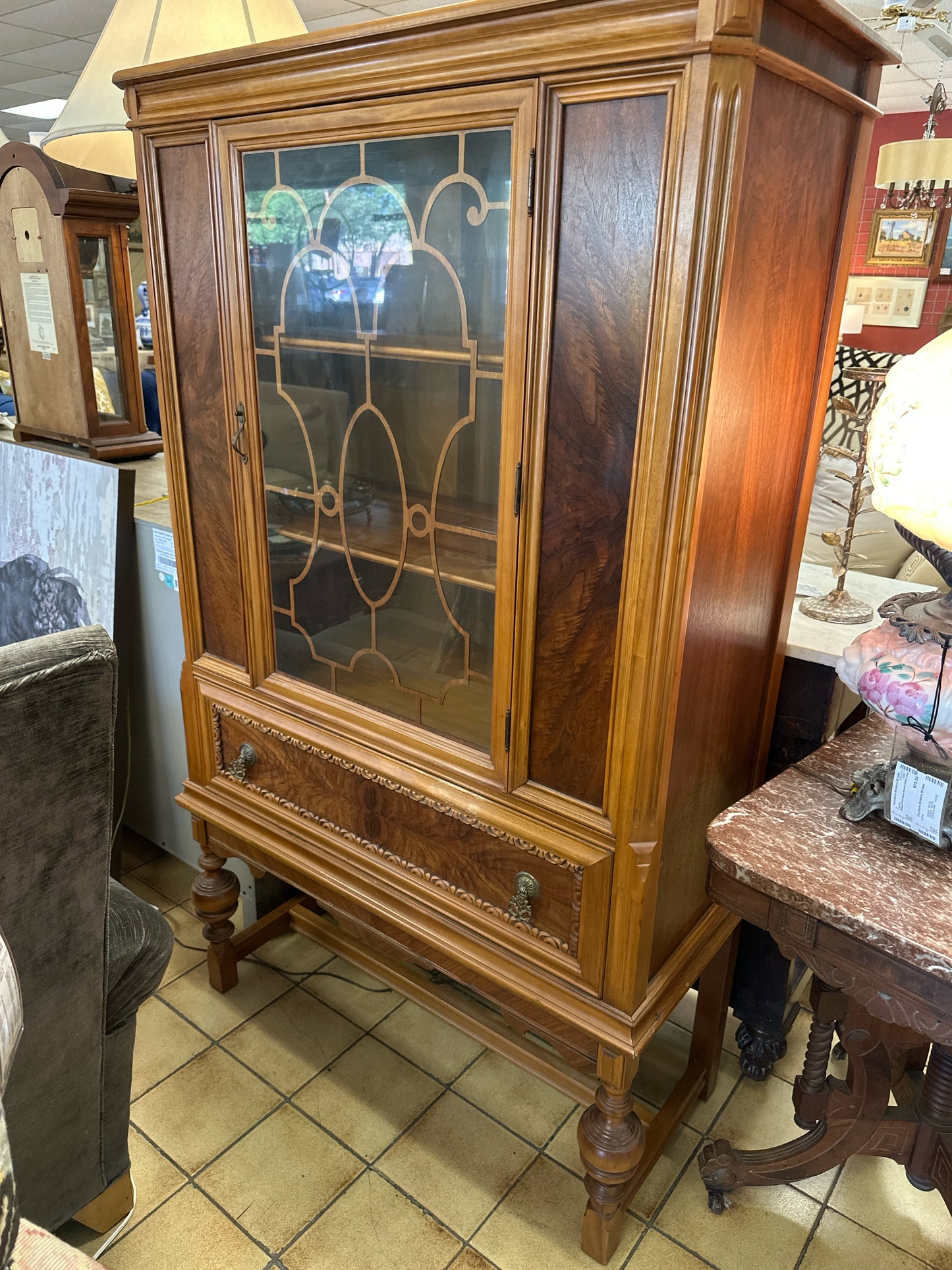 Antique China Cabinet Glass Front/Burled Wood-Judge Joseph E. Carroll Family Own