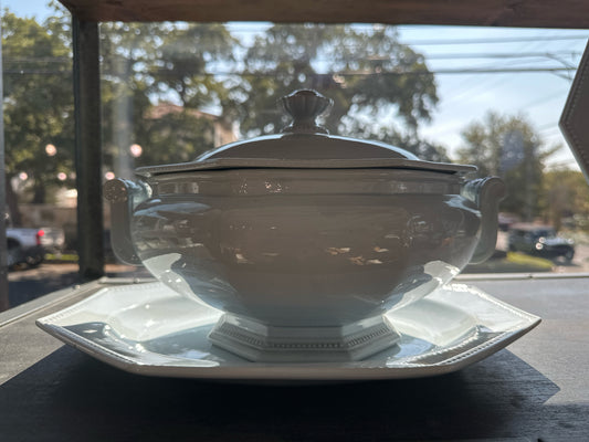 French Light Blue Soup Tureen w/ Lid & Underplate