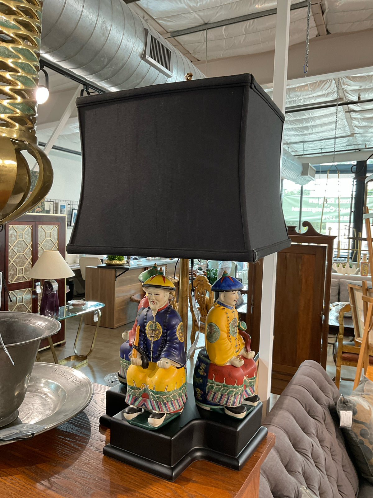 Chinoiserie Table Lamp, Three Seated Chinese Emperors