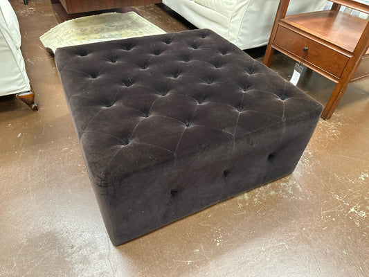 Dark Brown Faux Velvet Square Tufted Ottoman