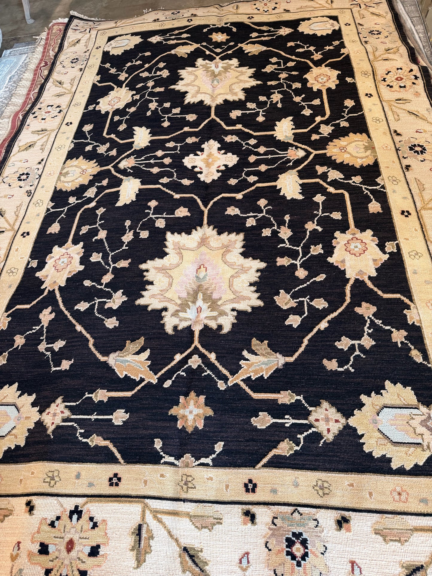 NEW Sufi Hand Woven & Knotted Wool Rug 5'10" x 8'10" Black/Tan
