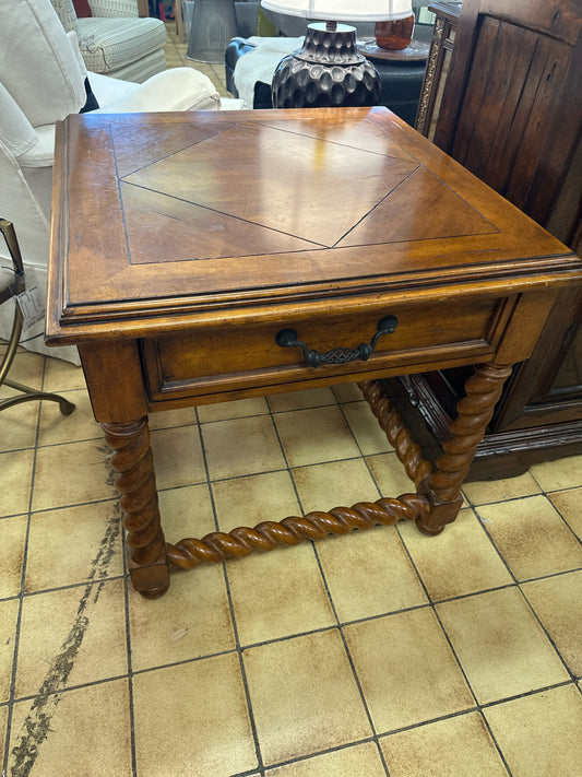 Wood Diamond Top Barley Twist 1 Drawer End Table