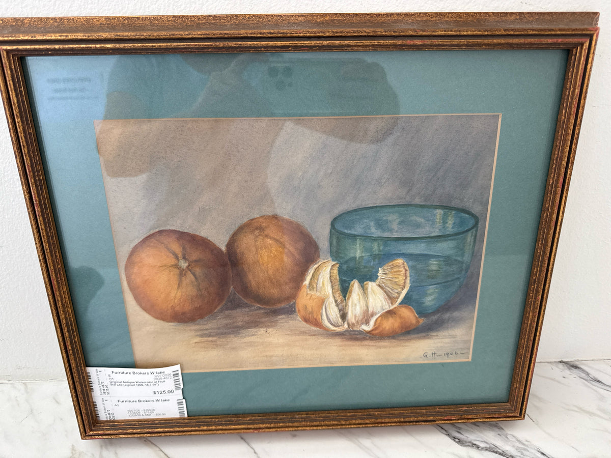 Original Antique Watercolor of Fruit Still Life (signed 1906, 16 x 14")