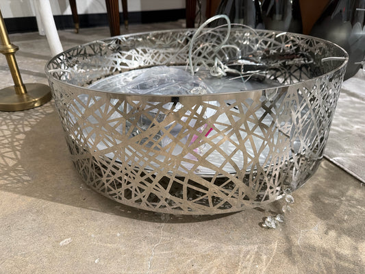 Woven Chrome Round Chandelier w/ Crystals (24" x 8")