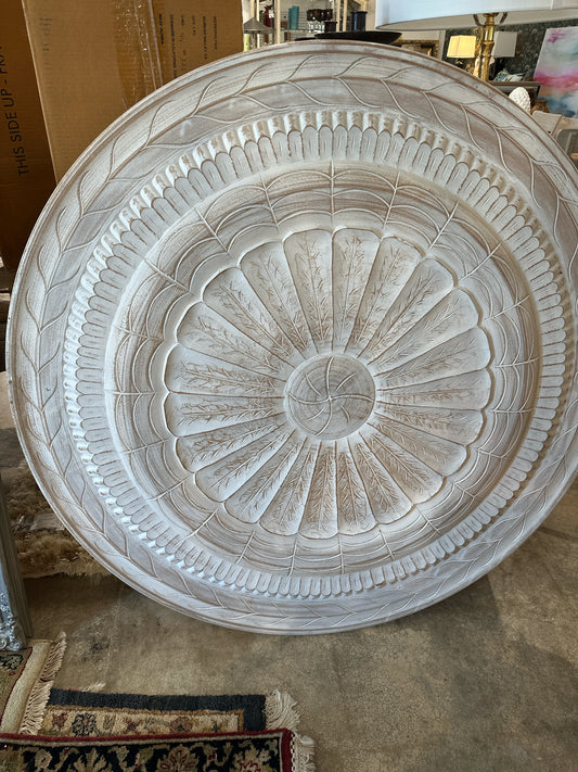 Round Whitewash Wood Floral Carving / Hanging Art 47"(from RoundTop)