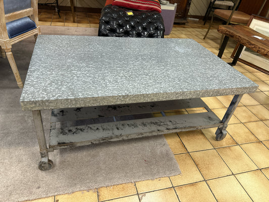 Industrial Designer Metal Coffee Table on Casters 30 x 48 x 18