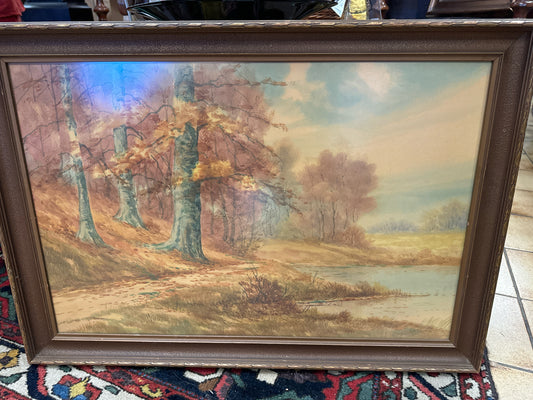 Original Watercolor Autumn Scene (Edward R Sitzman, 1874-1949) 30x21"