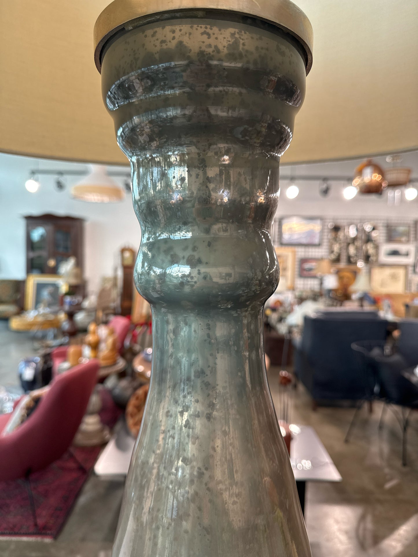 John Richard XL Mercury Glass Lamp with Large Drum Shade