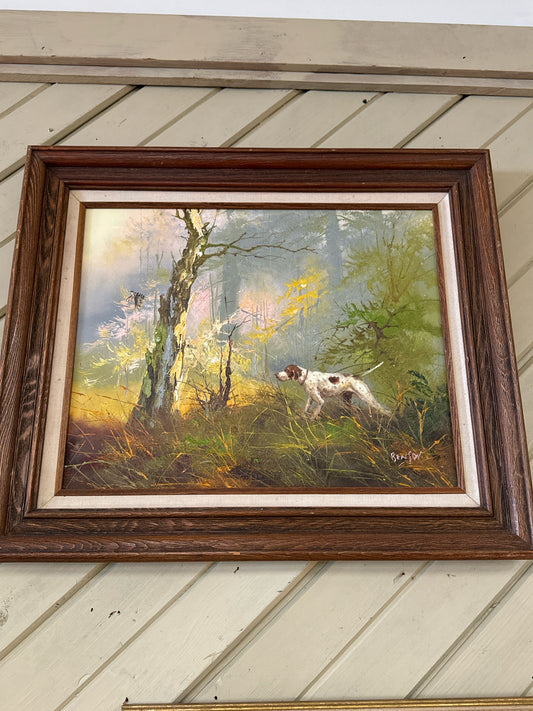 Original Oil Painting Pointer Dog Flushing a Woodcock (signed Benson, 26"x22")