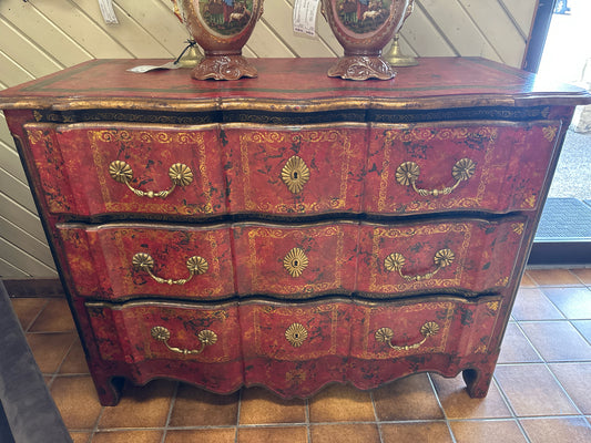 Vintage Leather Top Painted 3 Drawer Commode/Chest
