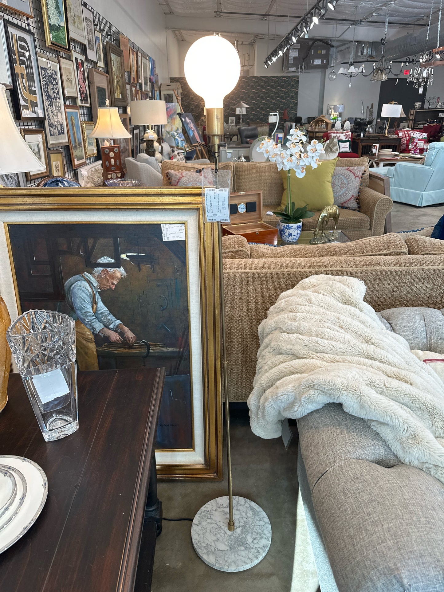 Lambert & Fils Bulb Floor Lamp Brass/Marble Base