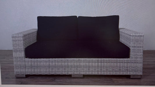 Marie Albert Rutherford Rattan Loveseat with Navy Cushions (New)