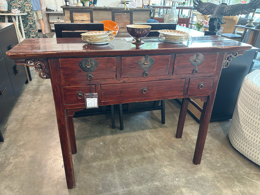 Asian Wood Console - Annui 6-Drawer W/ Cert. Authenticity (56"x14"x40"H)
