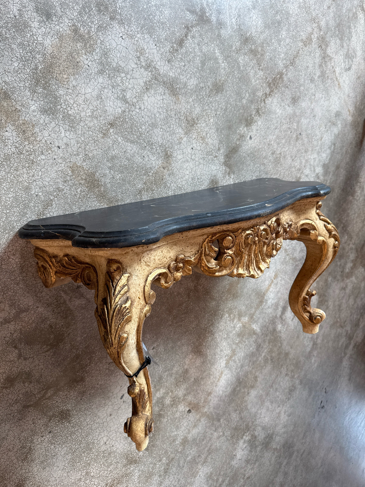 Vintage Louis XVI Style Black/Gold Wall Mounted Table, Made in Spain