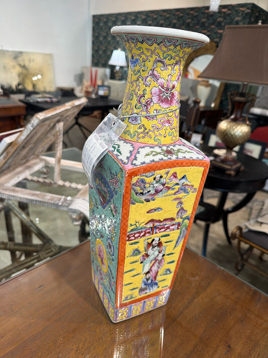 19C. Tall Yellow/ Mint Chinese Vase ' Famille Jeaune' 18" H