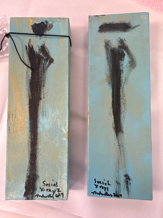 PAIR of Orig Oil Lady Profile in Turq/Black/Gold by Franco Mondini-Ruiz 4x12"