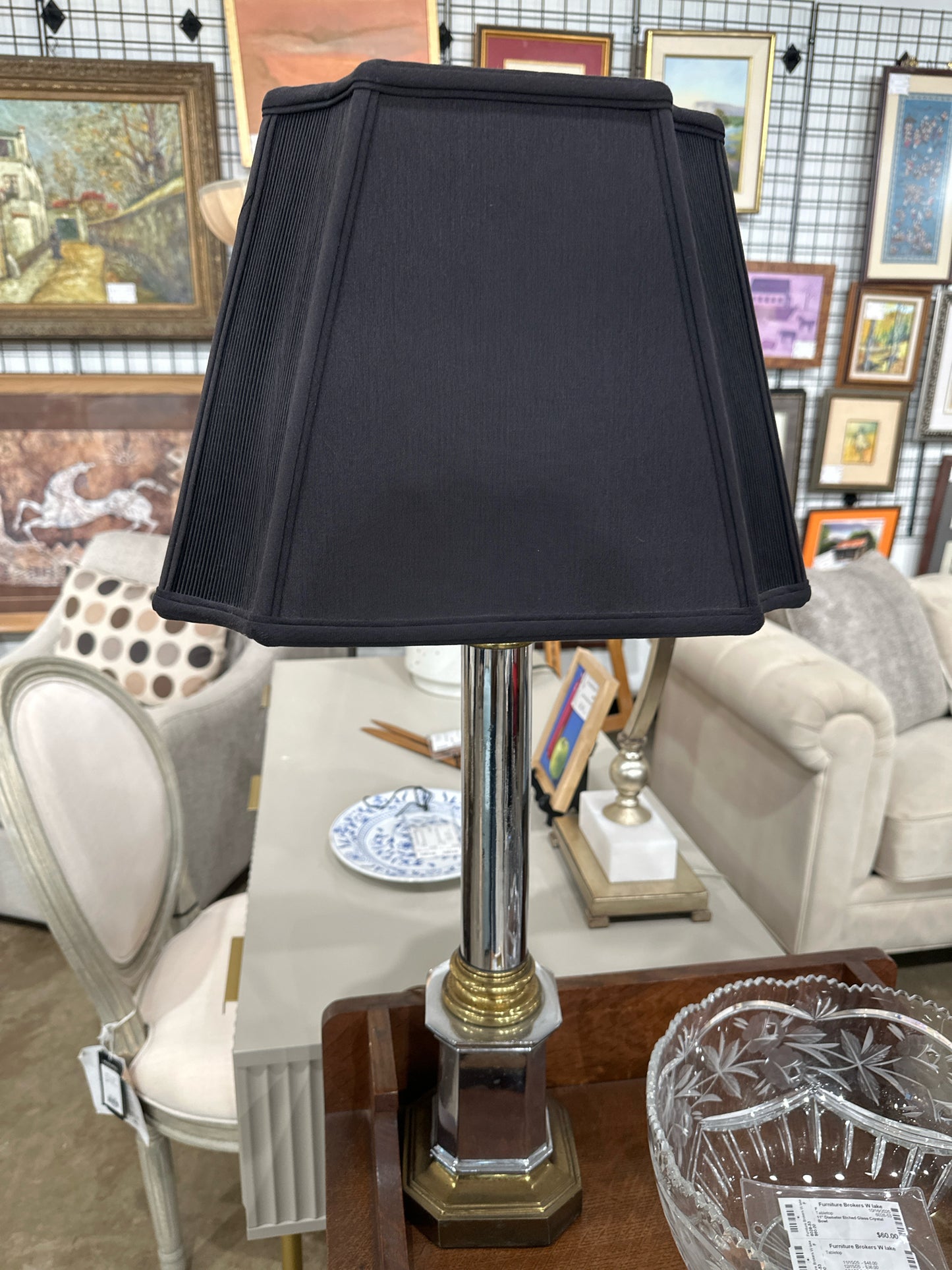Silver/Gold Lamp w/ Black Silk Shade