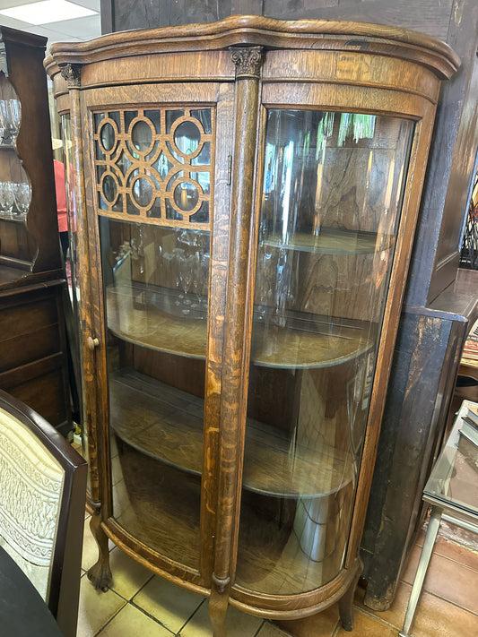 Antique Curved Glass Front China/Display Cabinet