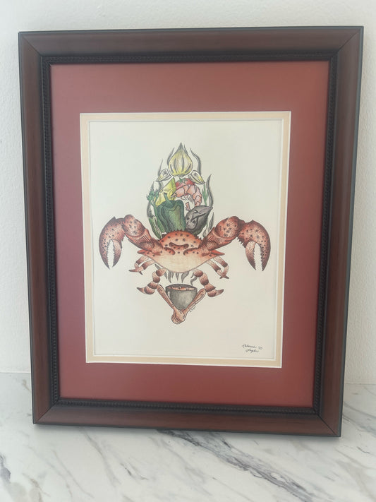 Watercolor Print Of New Oreleans Themed Crawfish Boil- Painted  And Signed By Lo