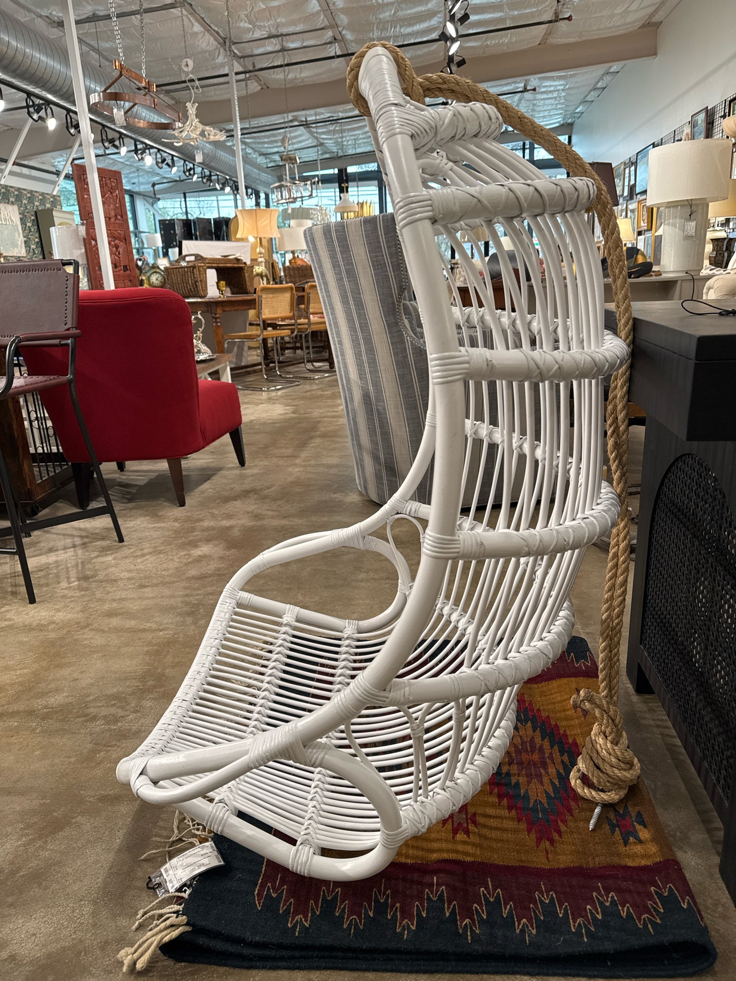 Serena & Lily White Hanging Rattan Chair - holds 300 lbs (New)