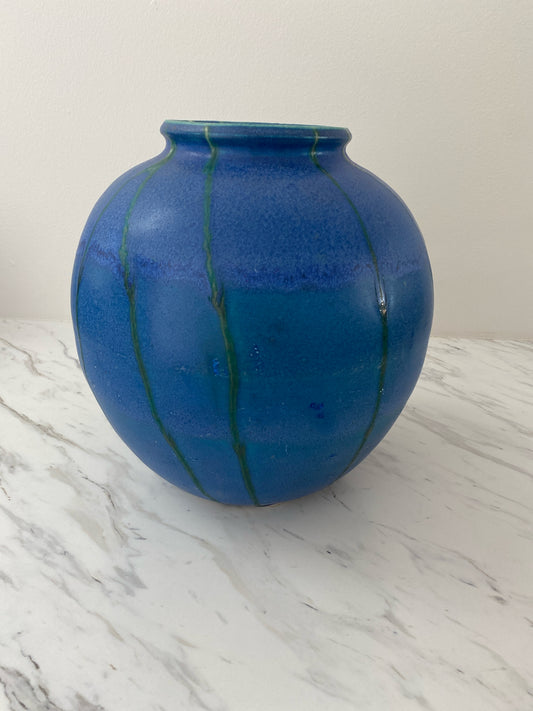 Studio Pottery Blue/ Green Stripe Vase (Indoor Decor)