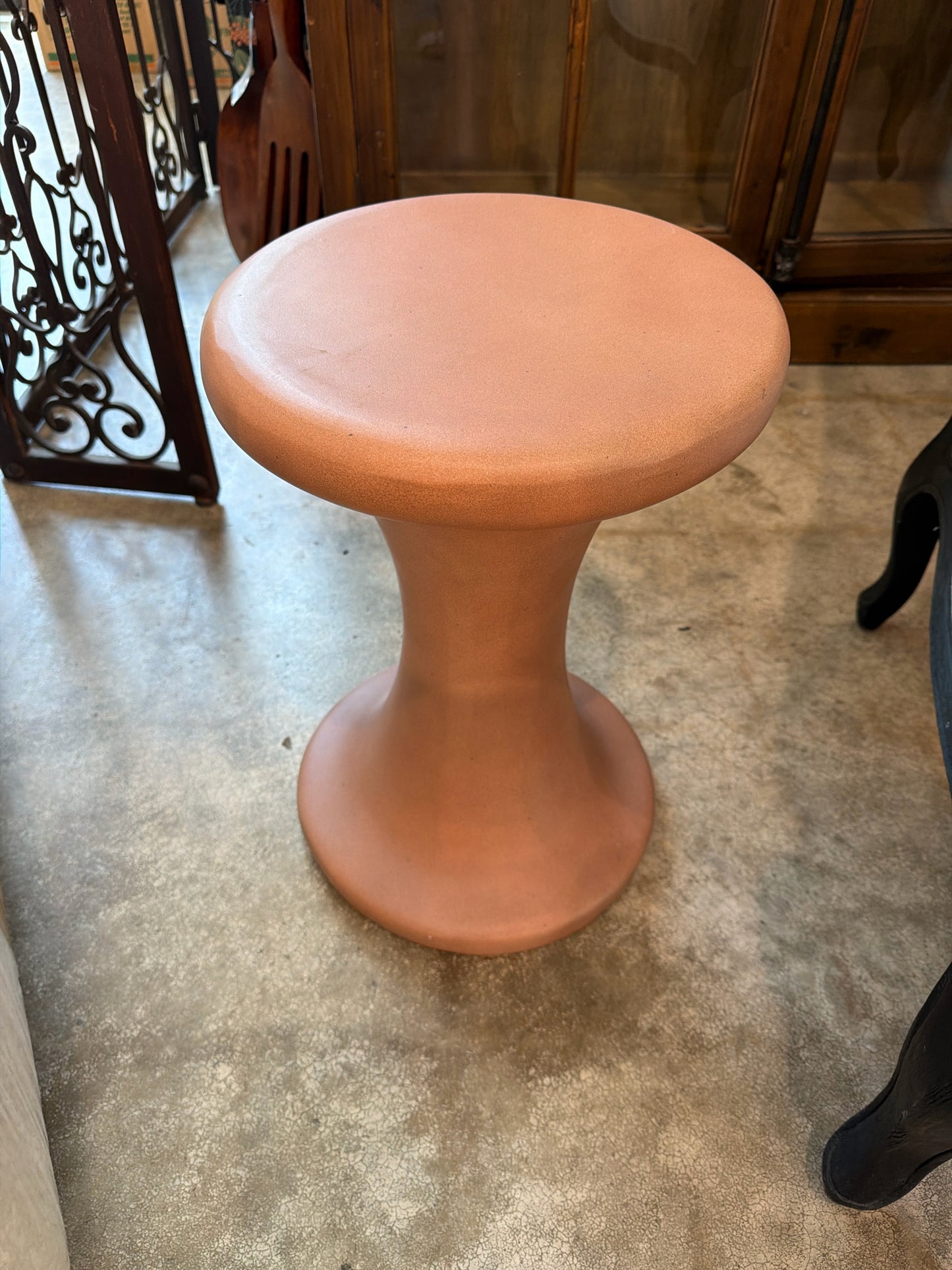 Terracotta Finish Hourglass Pedestal Side Table