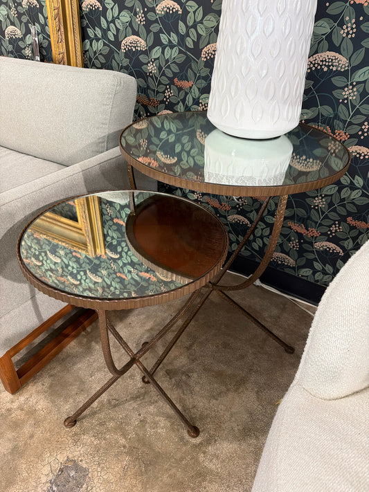 PAIR Crate & Barrel Jules Collect. Round Glass Metal Nesting Side Tables