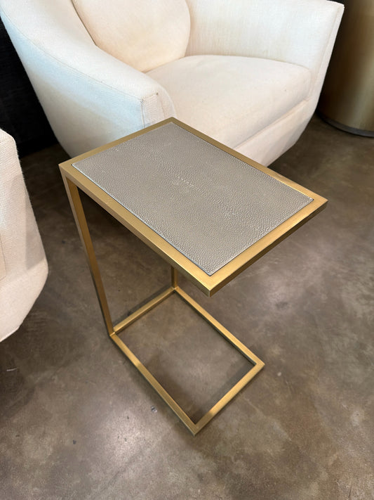 RH "Graydon" Grey Chagreen Brushed Gold Side Table 14 x 10 x 22